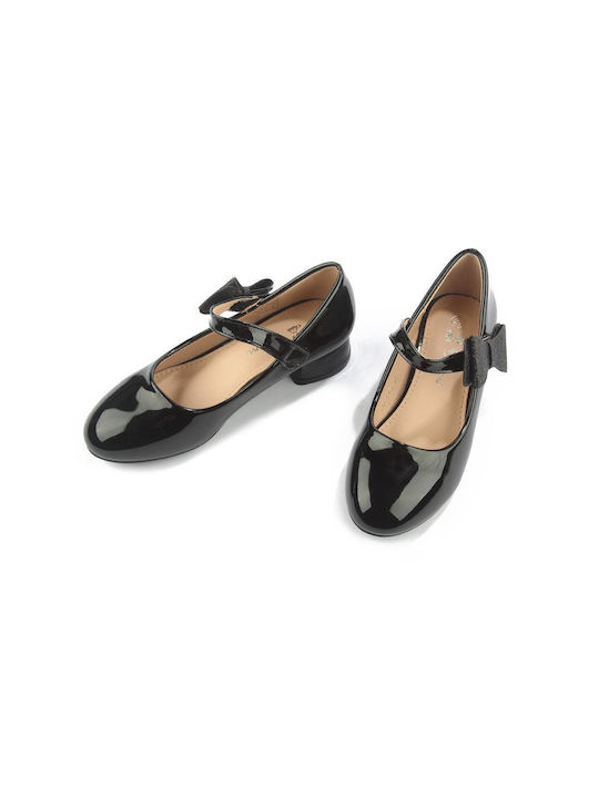 Kids Patent Leather Ballerinas with Hoop & Loop Closure Black