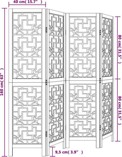 vidaXL Decorative Room Divider Wooden with 4 Panels 140x160cm