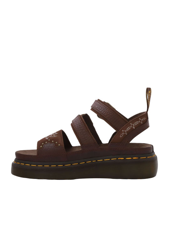 Gryphon Quad Women's Flat Sandals with Strap in Brown Color