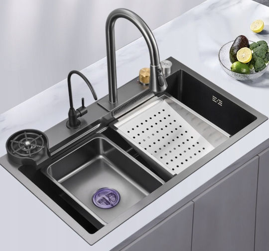 Sanitec Drop-In Chiuvetă Stânga Inox cu robinet L80xW45cm Negru