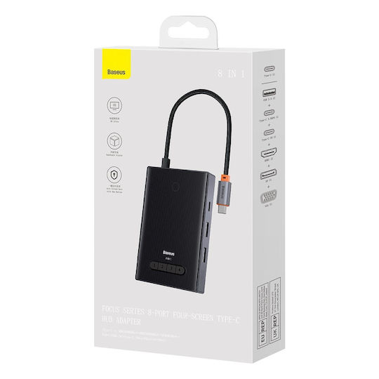 Baseus PioneerJoy 8in1 USB-C Docking Station with HDMI/DisplayPort 4K PD Ethernet Gray