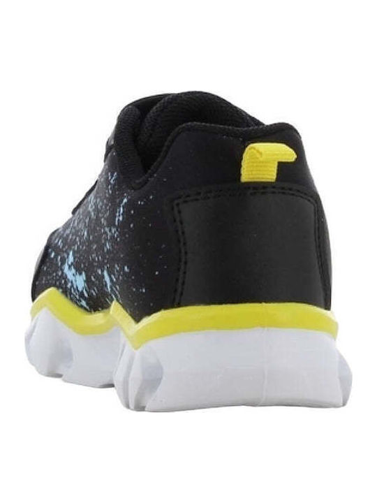 Παιδικά Sneakers Ανατομικά με Σκρατς & Φωτάκια Μαύρα