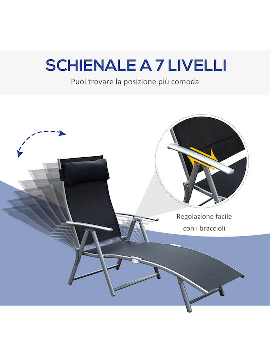 Liegestuhl Metallisch Relax mit Kissen Schwarz 178x63.5x33cm.