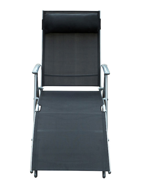 Liegestuhl Metallisch Relax mit Kissen Schwarz 178x63.5x33cm.