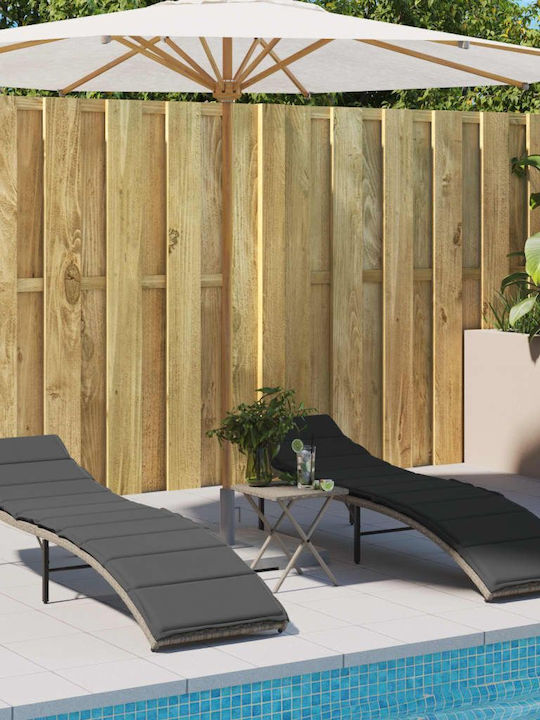 Deckchair Rattan with Cushion Gray with Table 2pcs 199x55cm.