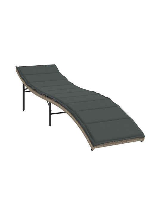 Deckchair Rattan with Cushion Gray with Table 2pcs 199x55cm.