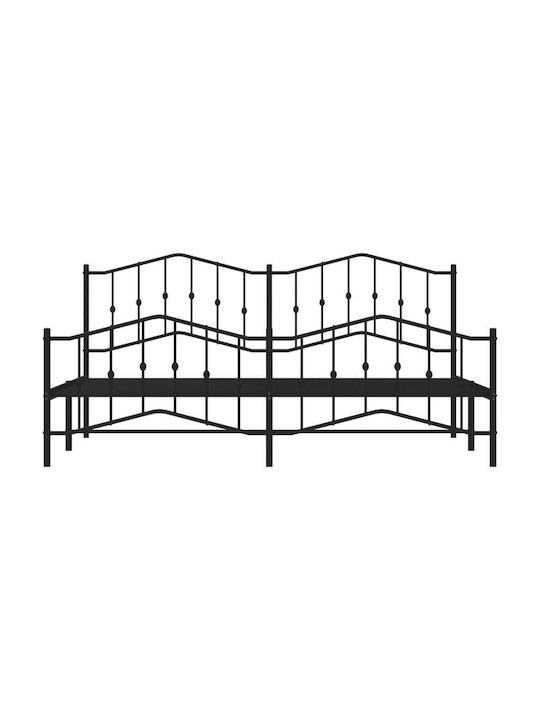 Pat King Size Metalic Negru cu Lamele pentru Saltea 193x203cm