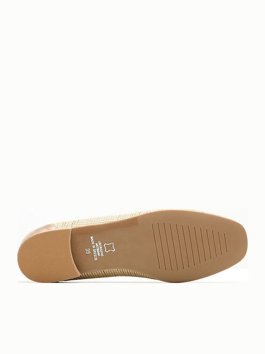 Δερμάτινα Γυναικεία Loafers σε Μπεζ Χρώμα