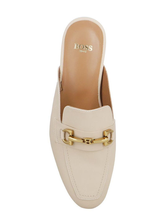 Flat Δερμάτινα Mules σε Μπεζ Χρώμα