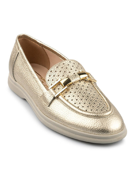 FM Leather Women's Loafers in Gold Color