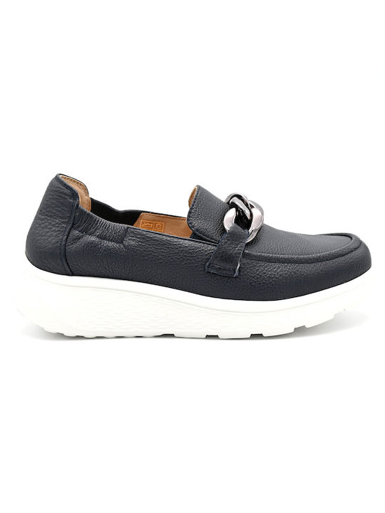 G Comfort Δερμάτινα Γυναικεία Loafers σε Μπλε Χρώμα