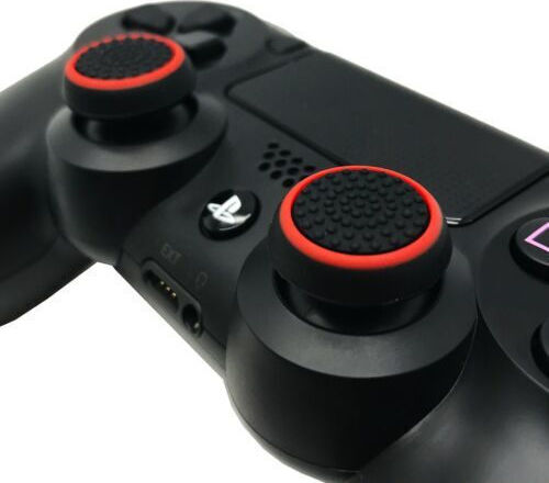 Set 2 Joystick-Abdeckungen Zola Silikon Universal Playstation Xbox 22x5 mm Schwarz Rot