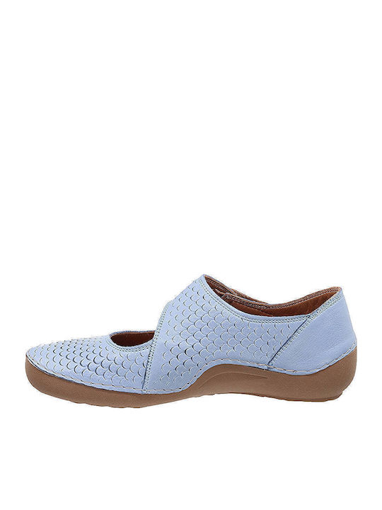 Lederne Damen Ballerinas in Hellblau Farbe
