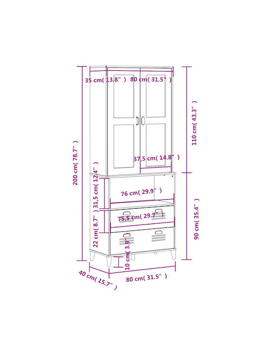 Boden Wohnzimmer-Vitrine mit Glas Charcoal Grey 80x40x200cm