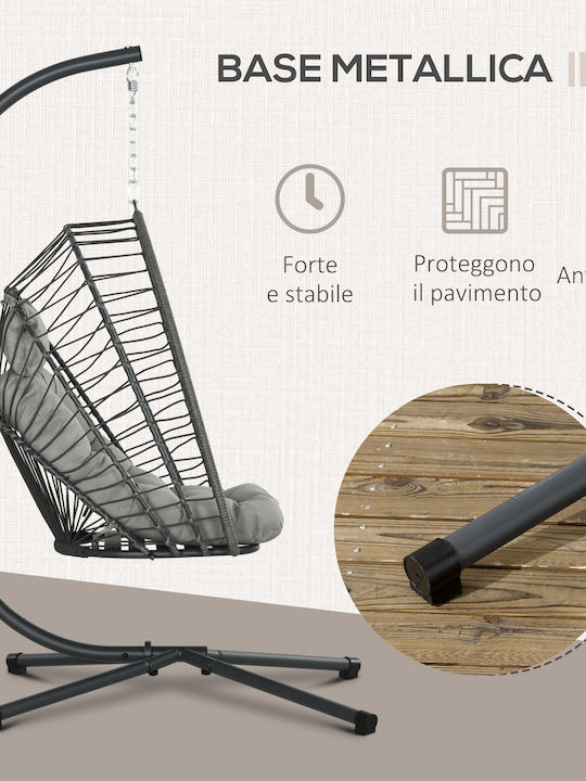 Κρεμαστή Κούνια Φωλιά με Μαξιλάρι Rattan Γκρι 110x100x188cm
