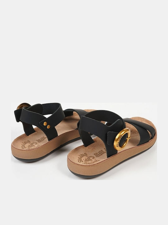 Leather Women's Flat Sandals Anatomic in Black Color