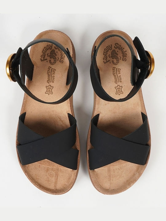 Leather Women's Flat Sandals Anatomic in Black Color
