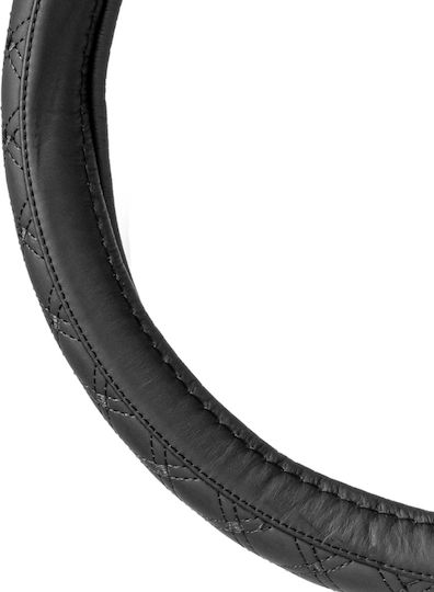 AMiO Car Steering Wheel Cover with Diameter 39-41cm made of Leatherette Black with Black Stitching