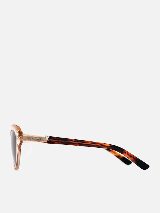 0002 Women's Sunglasses with Beige Plastic Frame and Brown Lens