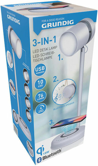 Grundig Plastic Table Lamp LED with White Shade and Base