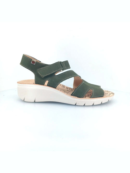 Laura Azana Leather Women's Flat Sandals Anatomic in Green Color