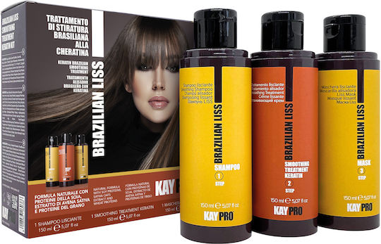 Kepro Brazilian Liss Keratin Treatment Set For Straightening For Frizzy Hair With Shampoo & Mask 3 Pieces