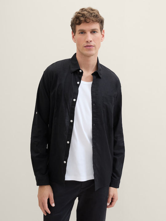 Linen Shirt in Wide Line Black