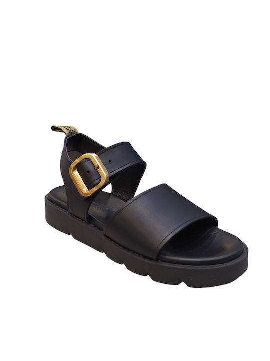 Commanchero Original Leather Women's Flat Sandals in Black Color