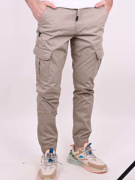 Double Men's Trousers Cargo in Slim Fit Beige