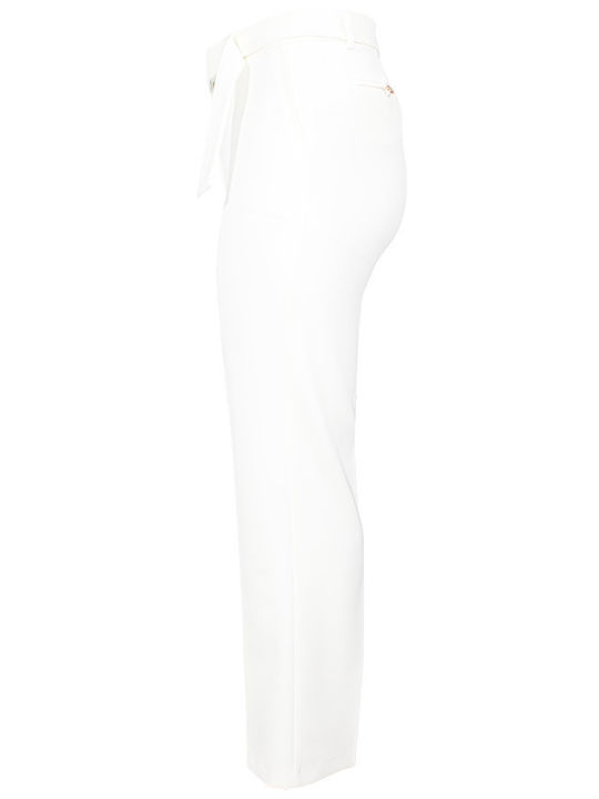 Women's High-waisted Fabric Trousers Straight Line White