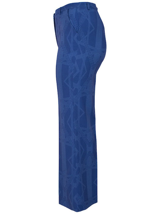Damen Hoch tailliert Stoff Hose Schlag Blue