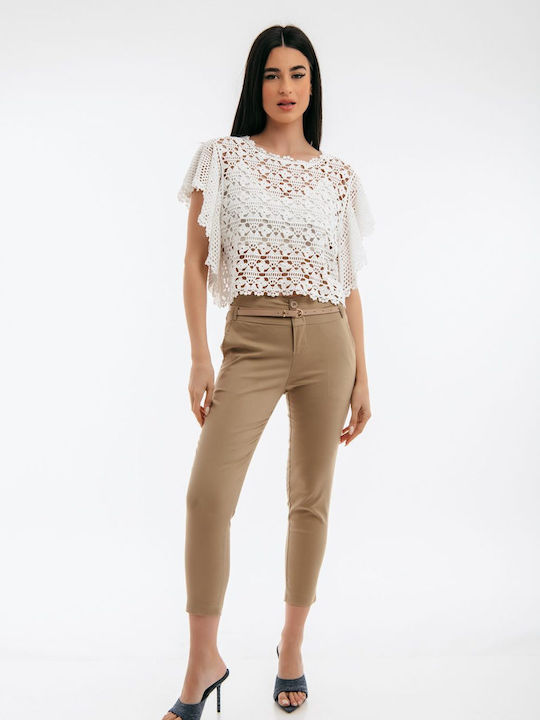 Freestyle Femei Bumbac Capri Pantaloni Beige