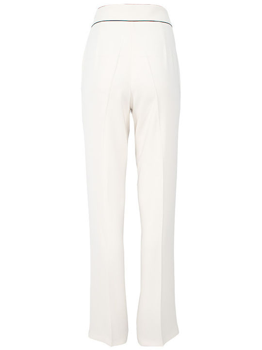 Forel Women's High-waisted Fabric Trousers in Loose Fit Ecru