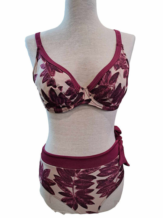 PB010E Set Bikini High Waist Floral Burgundy