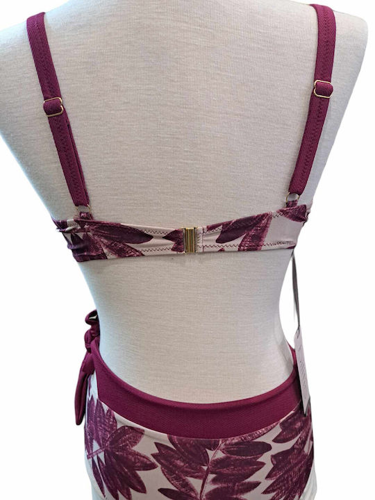 PB010E Set Bikini High Waist Floral Burgundy
