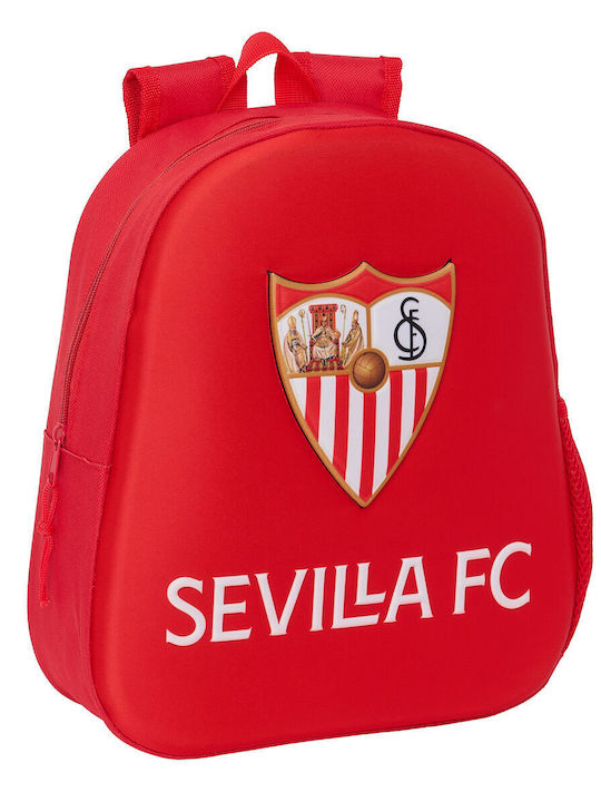 Sevilla Fútbol Club School Bag Shoulder Elementary, Elementary in Red color L27 x W10 x H33cm