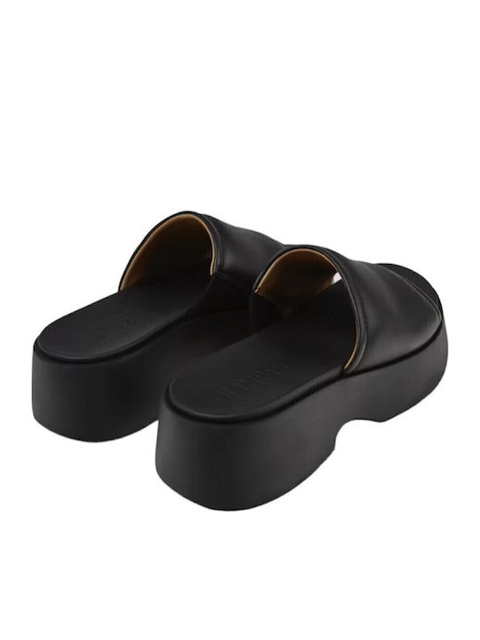 Δερμάτινα Γυναικεία Ανατομικά Σανδάλια Flatforms Μαύρα