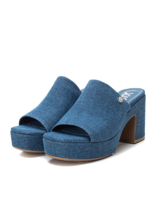 Mules with Chunky High Heel in Navy Blue Color