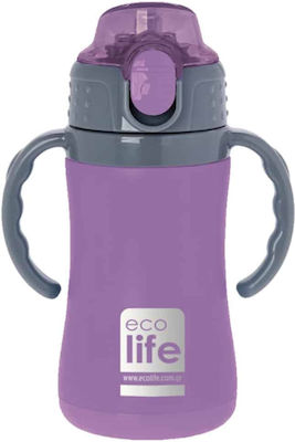 Ecolife Kinder Trinkflasche Thermos Rostfreier Stahl mit Strohhalm Flieder