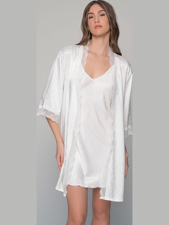 Milena by Paris Καλοκαιρινή Νυφική Γυναικεία Σατέν Ρόμπα Ιβουάρ