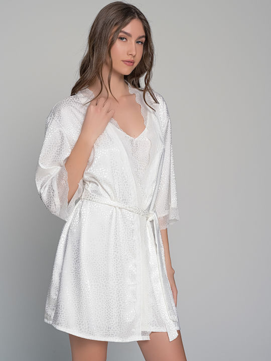 Milena by Paris Καλοκαιρινή Νυφική Γυναικεία Σατέν Ρόμπα Ιβουάρ