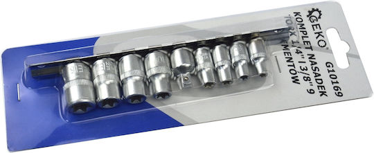 Geko Καρυδάκια Torx με Καρέ Υποδοχής 1/4", 3/8" Σετ 9τμχ
