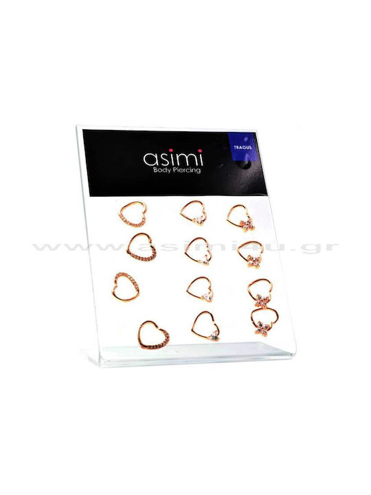 Steel earring Tragus Hearts Pink Gold Zircon