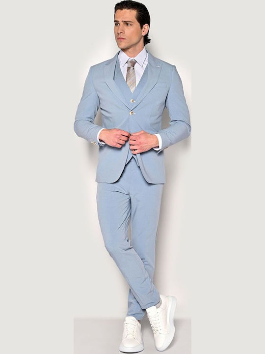Men's Summer Suit with Vest Slim Fit Sky Blue