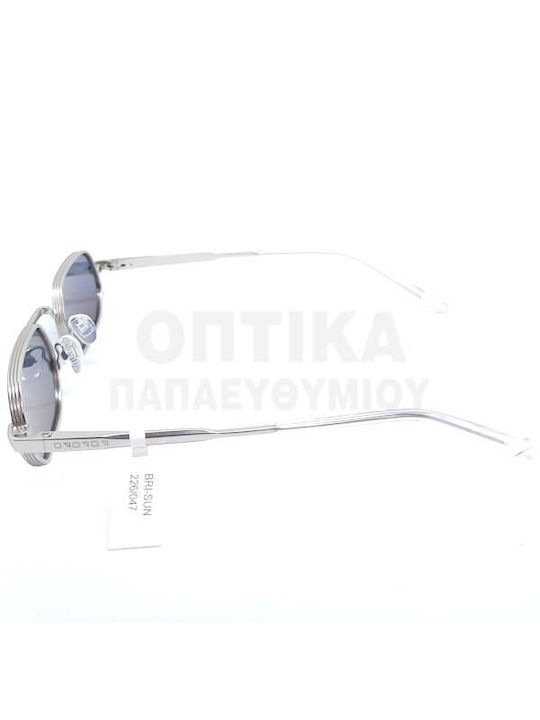 The Glass of Brixton Unisex Sonnenbrille mit Silber Metall Gestell und Blau Linse