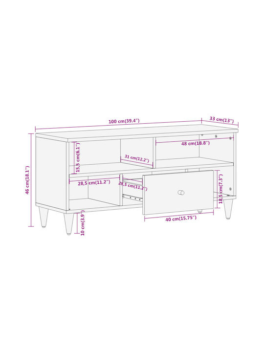 TV Stand from Solid Wood Brown L100xW33xH46cm