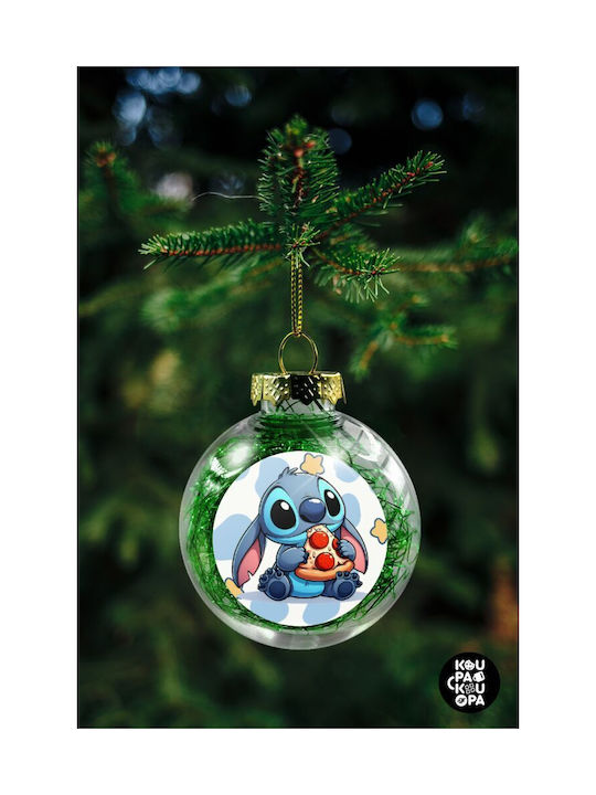 Stitch Pizza Christmas Hanging Ball Ornament Plastic Transparent With Gold Dust With Beads Transparent