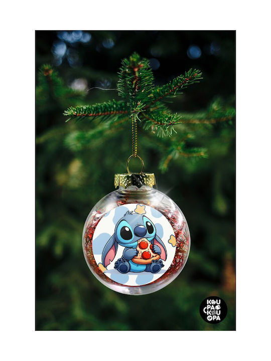 Stitch Pizza Christmas Hanging Ball Ornament Plastic Transparent With Gold Dust With Beads Transparent