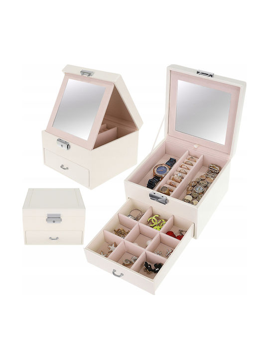 Jewellery Box with Mirror White 16x16x11cm