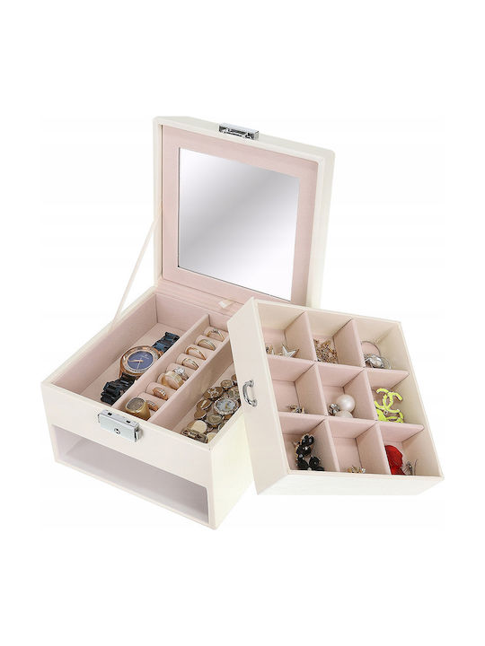 Jewellery Box with Mirror White 16x16x11cm